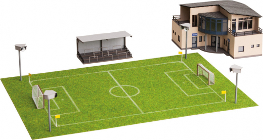 Noch 66830, Football Pitch with Clubhouse, micro-sound Stand and Floodlights