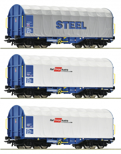 Roco 77024, 3 pcs. Set: Sliding tarpaulin wagons, ÖBB