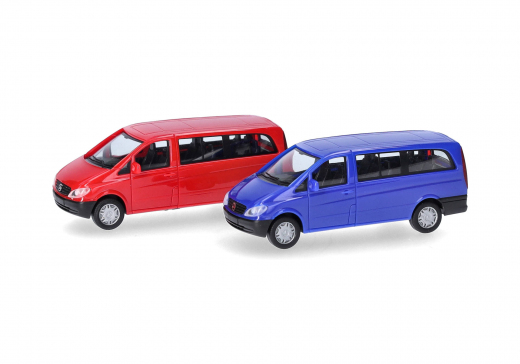 Herpa 014236, Mercedes-Benz Vito Bus (W639 / 2003), red and ultramarine blue (2 units)
