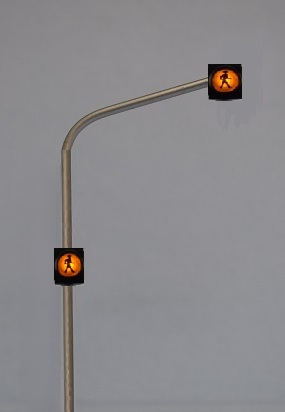 Krois Model 1118A, 3x SG300, pedestrian traffic light with yellow caution lamp, right-hand arm, Austria