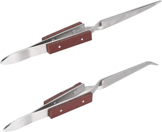 LaserCraft 00-057, 2 self-locking tweezers, straight and curved cross tweezers for secure soldering in model making.