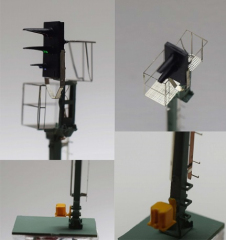 Krois-Modell KS1013, KS-Mehrabschnittsignal 1:120 rechts, mit Vorsignalwiederholer, verkürzter Bremsweg, Vorsichtsignal, Verschubsignal, Vorsignalwiederholer