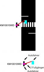 Krois-Modell 1010A, 3x traffic lights, red / yellow / green SG300, 1x Fußgänge, right outrigger, Austria